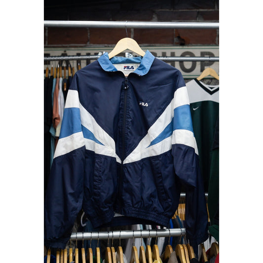 Vintage Fila Windbreaker Jacket Navy Blue White Blue Striped Full Zip Men's Size
