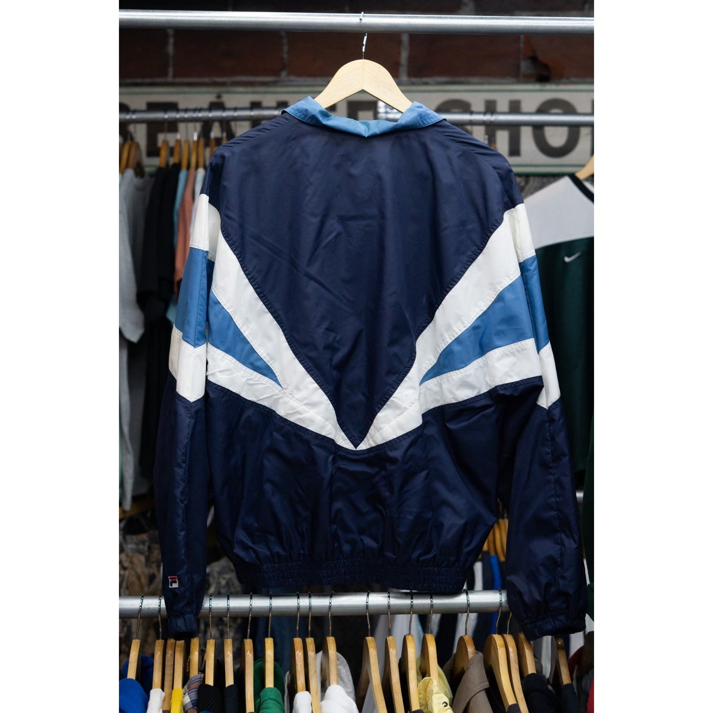 Vintage Fila Windbreaker Jacket Navy Blue White Blue Striped Full Zip Men's Size