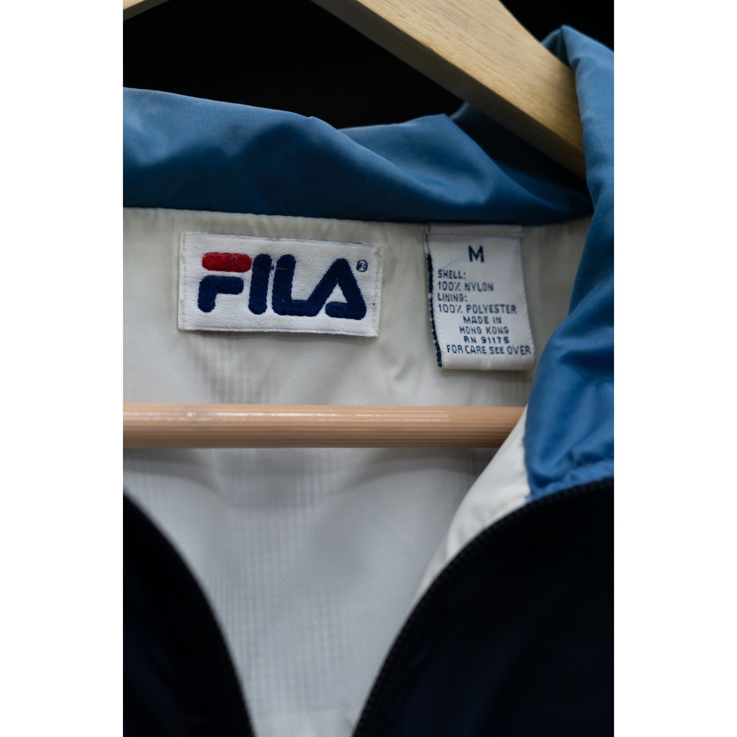 Vintage Fila Windbreaker Jacket Navy Blue White Blue Striped Full Zip Men's Size